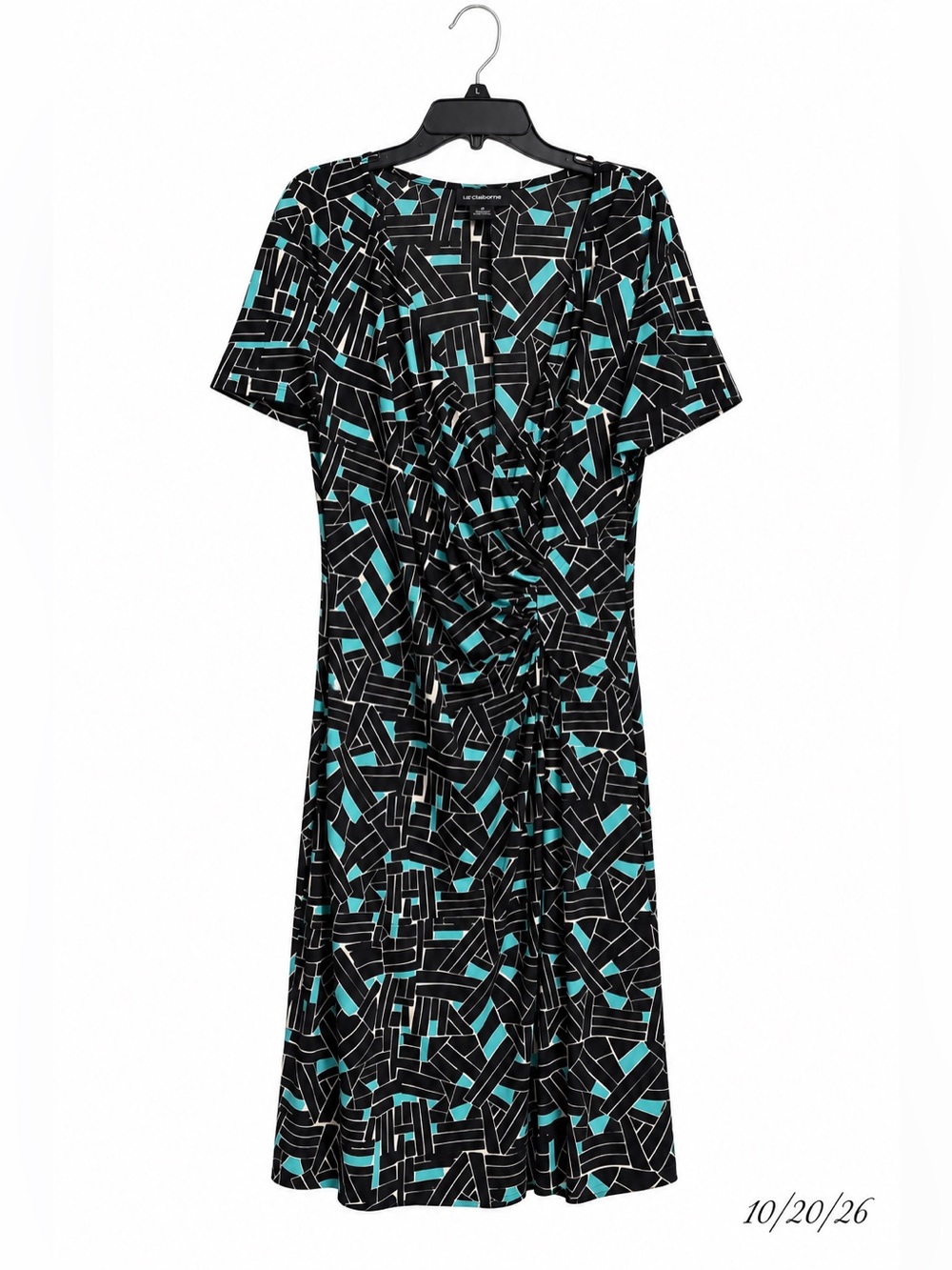 Liz Claiborne Wrap Dress Women's Size 14 Stretch Pull On Career Midi Dress